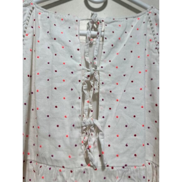 Sezane Grace Embroidery Midi Dress Large 44 Ballon Sleeves Linen Polka Dots Bows - Picture 15 of 16